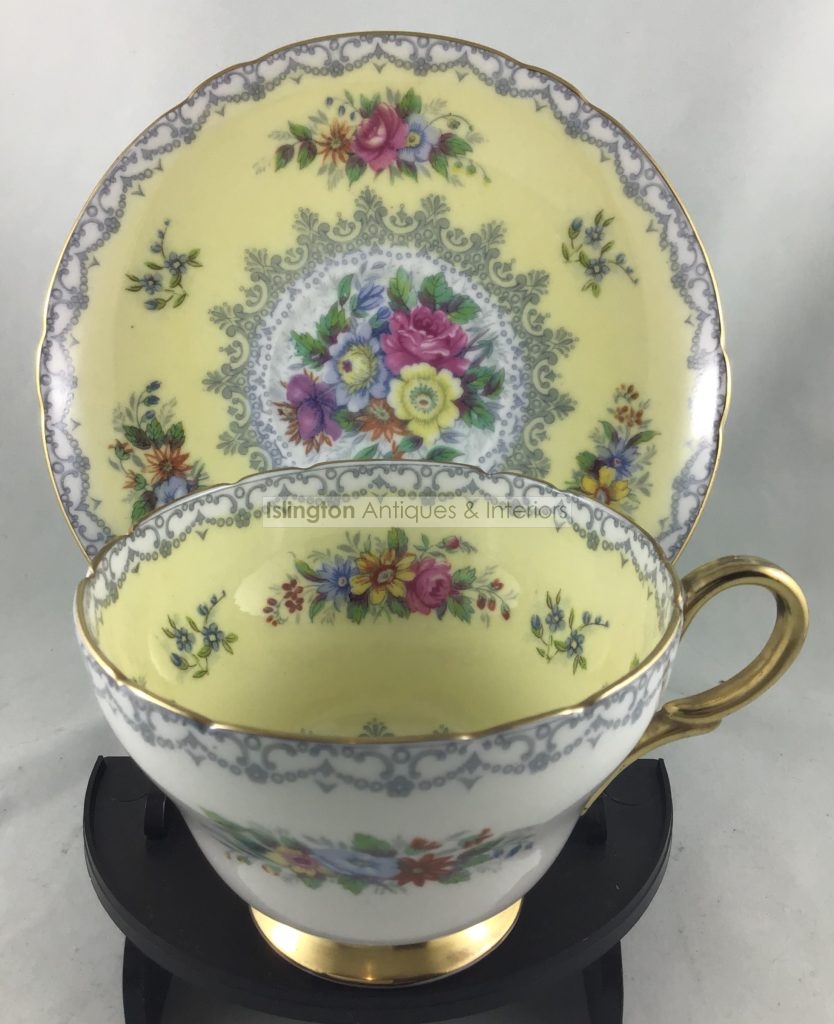 SHELLEY yellow CROCHET PATTERN cup & saucer Islington Antiques and