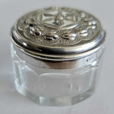 SILVER AND GLASS DRESSER POWDER RING TRINKET BOX
