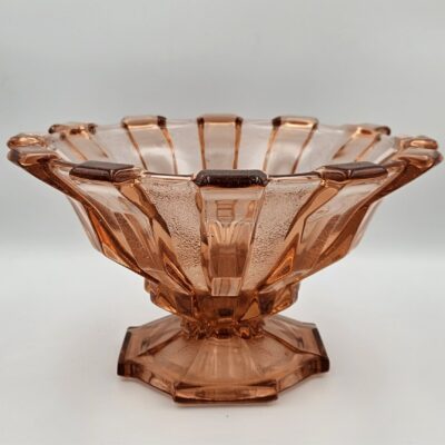 ART DECO STOLZLE PINK ORANGE GLASS FRUIT BOWL