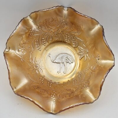 AUSTRALIAN CARNIVAL GLASS EMU NAPPY BOWL