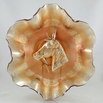 DUGAN CARNIVAL GLASS HORSE BOWL