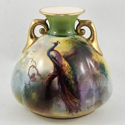 ROYAL WORCESTER HAND PAINTED PEACOCK VASE