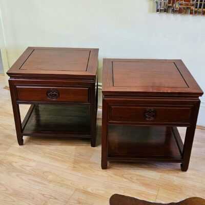 CHINESE ROSEWOOD BEDSIDE CABINET LAMP TABLES