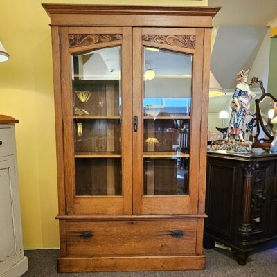 GLASS DOOR OAK BOOKCASE DISPLAY CABINET