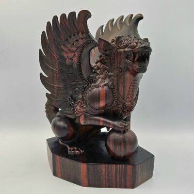 HANDCARVED INDONESIAN MYTHICAL WINGED LION FIGURE